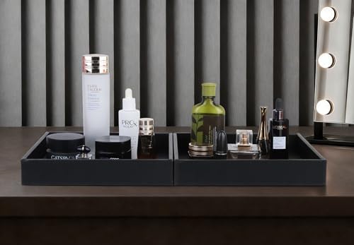 HofferRuffer Faux Leather Vanity Tray, Elegant Desktop Storage Organizer - Image 3