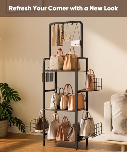 3-Tier Tall Purse Organizer Rack Stand, Bag Storage Holder - Image 6
