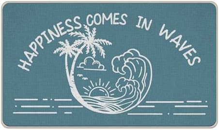 Blue Beach Happiness Comes in Waves Welcome Front Door Mat by Livcoz