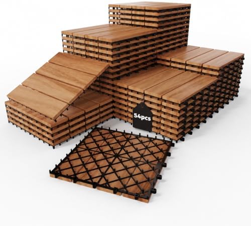 Solid Acacia Wood Interlocking Deck Tiles Snap Together Floor by KIPONURA