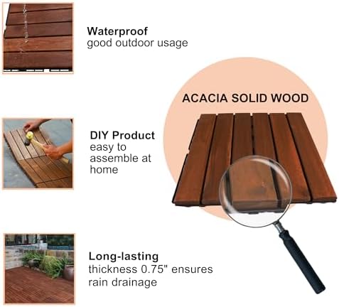 10 PCS Interlocking Deck Tiles, Solid Wood Patio Flooring Outdoor Waterproof - Image 4