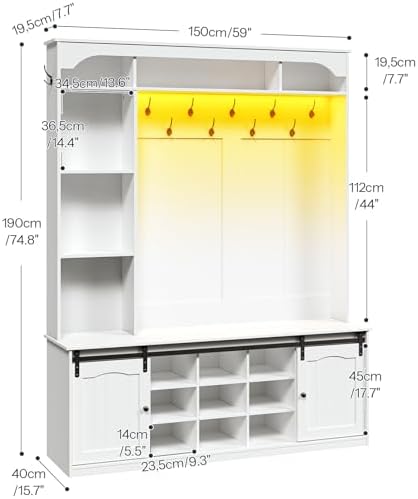 HOOBRO Hall Tree with Bench, LED Farmhouse Hall Tree with Shoe Storage - Image 2