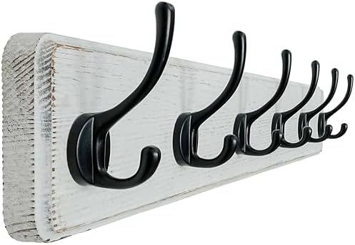 Dseap Coat Rack Wall: 24" Long, Heavy-Duty, 6-Double-Hooks Wooden Wall Mounted by Dseap