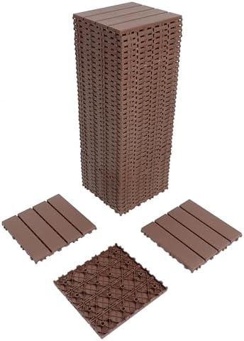 Plastic Interlocking Deck Tiles – 44 Pack 12"x12" Brown Waterproof Deck Flooring - Image 2