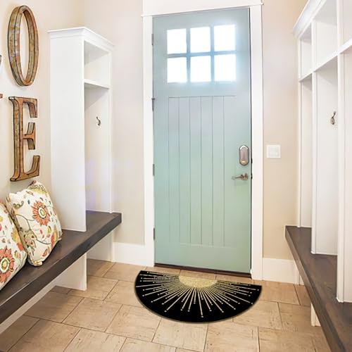 Mingnei Boho Black Gold Sun Linen Doormat Door Mat - Image 2