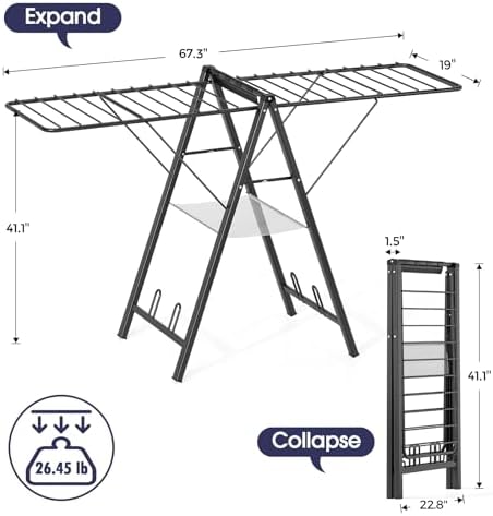 APEXCHASER Clothes Drying Rack, 67.7" L Height Adjustable - Image 2