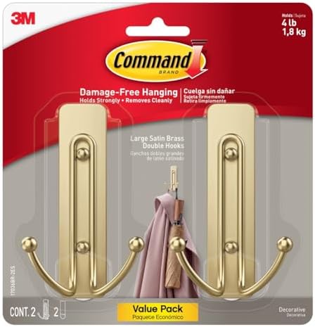 Command Large Bronze Double Hooks, 2 Hooks, 2 Strips by Command