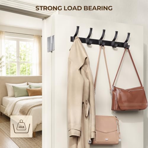 Optish Black Coat Rack Wall Mount, Heavy Duty Coat Rack Hooks - Image 3
