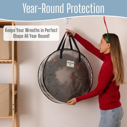VENO 4 Pack Summer Wreath Storage Container, 24 Inch Clear Wreath Bag, - Image 3