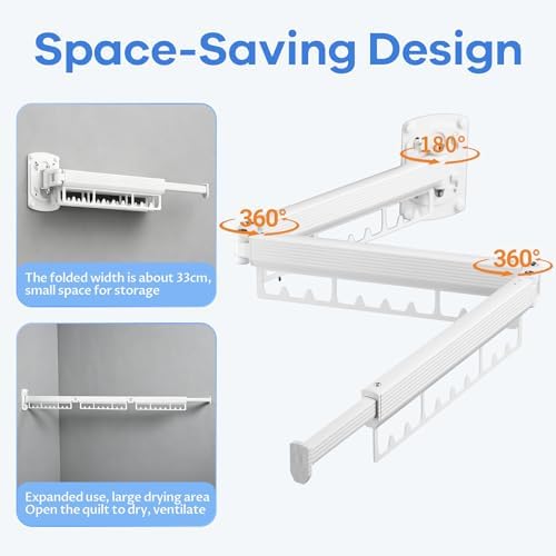 Foldable Wall Mounted Laundry Drying Rack, 3 Fold Retractable Clothes Drying - Image 6