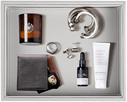 HofferRuffer Faux Leather Vanity Tray, Elegant Desktop Storage Organizer by HofferRuffer