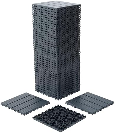 Plastic Interlocking Deck Tiles, 12 x 12 '' PP Resin, Non-Slip Drainage Holes by HCIOANHomecabinetseries