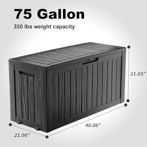 PatioZen 75 Gallon Resin Deck Box, Lockable Outdoor Storage Box - Image 2