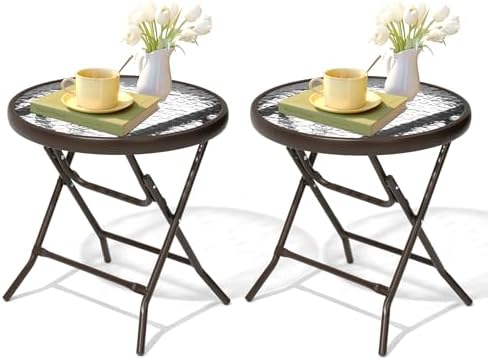 Outdoor Side Table, Small Patio End Table Set of 2 by Enjoymyhome