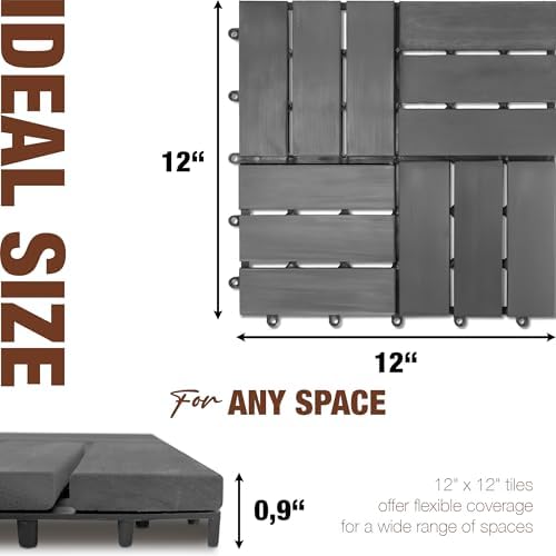 Acacia Wood Interlocking Deck Tiles, Patio & Backyard Tile, 12 in - Image 5