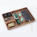 Personalized Walnut Valet Tray – Custom Engraved Wooden Nightstand Organizer by Seedwave