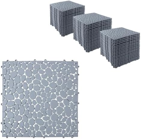 60 Pcs Floor Tiles, Pebble Pattern Plastic Interlocking Deck Tiles, Outdoor by Unknown