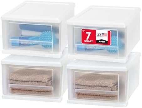 IRIS USA 4-Pack, 7 Qt. Small Stacking Drawer Storage Organizer by IRISUSA