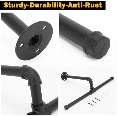 Industrial Pipe Clothes Rack Floating DIY Wall Mounted, Heavy Duty Rustic - Image 4