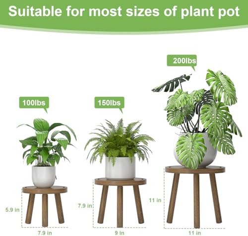 3-Pack Wood Plant Stands Indoor, Single Plant Stand - Image 3