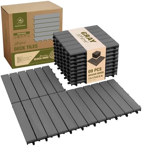 Acacia Wood Interlocking Deck Tiles, Patio & Backyard Tile, 12 in by GREENALLUVIUM