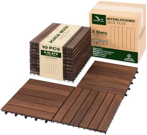 Acacia Interlocking Deck Tiles, 6 Slats by VICTORYRELAX