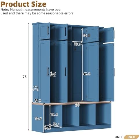 LUMISOL Wide Hall Tree with Storage Bench & Shoe Cube Storage, Mudroom Coat - Image 2