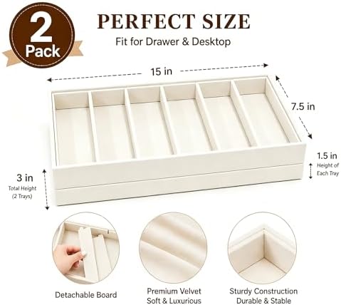 GUOER Sunglass Organizer 2 Pack 12-Slot Velvet Eyeglass Storage Trays - Image 4