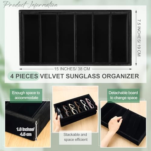 Juexica 4 Pcs Velvet Sunglass Trays 6 Grids Sunglasses Organizer - Image 2