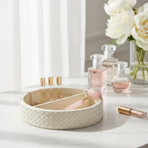 Round Faux Leather Vanity Tray Organizer - Image 2