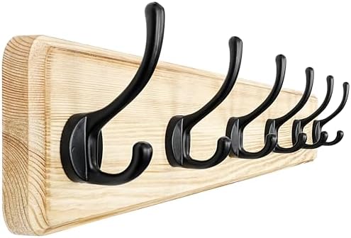 Dseap Coat Rack Wall: 24" Long, Heavy-Duty, 6-Double-Hooks Wooden Wall Mounted by Dseap
