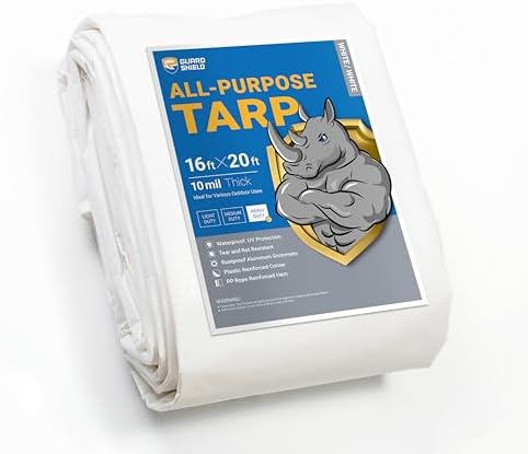 GUARD SHIELD Heavy Duty Tarp 16x20 Feet White Multi Purpose Thick Waterproof by GUARDSHIELD