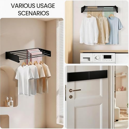 Wall Mounted Laundry Drying Rack, Carbon Steel Foldable & Retractable Clothes - Image 6
