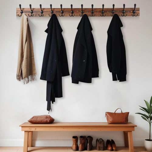 Coat Rack Wall Mount 47.3'' Solid Wood and 12 Hooks - Image 2