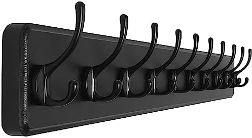 SKOLOO Rustic Wall Mounted Coat Rack, 10 Hooks, Solid Wood by SKOLOO
