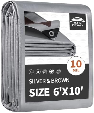 RAINDEWAY 6x10 Feet Tarps Heavy Duty Waterproof, 10Mil Multipurpose Tarp by RAINDEWAY