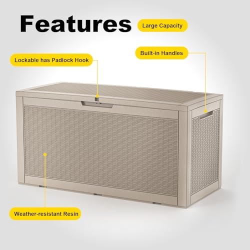 PatioZen 120 Gallon Resin Deck Box, Lockable Patio Outdoor Storage Box - Image 5