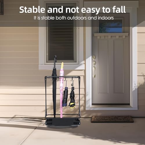 15 Slot Umbrella Stand with 8 Hooks – Heavy Duty Metal Indoor Umbrella Rack - Image 5