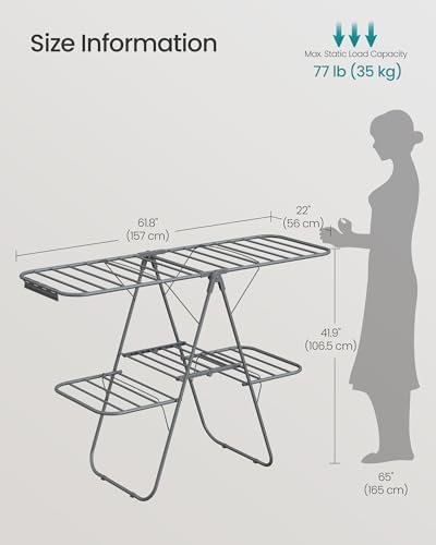 SONGMICS Clothes Drying Rack, Foldable 2-Level Stee Laundry Drying Rack - Image 5