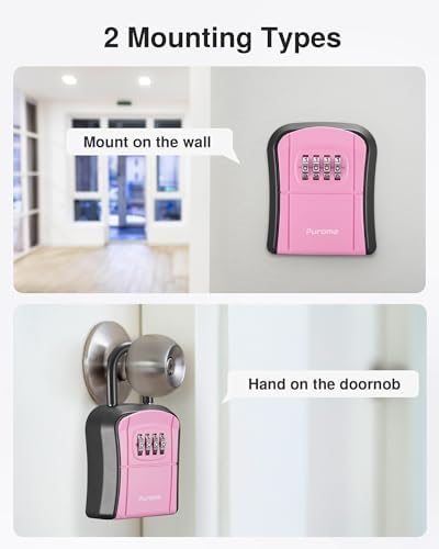 Puroma Key Lock Box Outdoor 4 Digit Code Combination Lockbox House, 1 Pink - Image 5