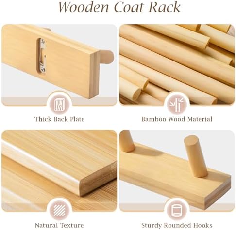 Coat Rack Wall Mount, Wooden Coat Hanger - Image 3