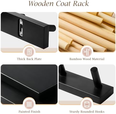 Coat Rack Wall Mount, Wooden Coat Hanger - Image 3