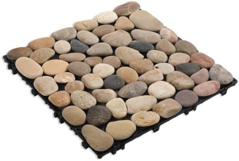 River Rock Pebble Tile, Natural Stone Deck Paver Tile, 4 Sheets by Soulscrafts