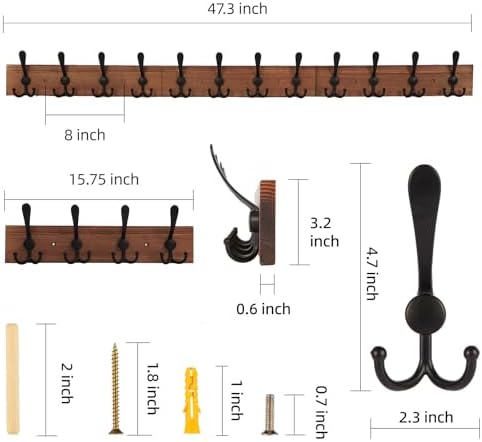 Wall Mount Coat Rack 47.3'' Burnt Brown Hanger - Image 6