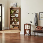 Furnifact Umbrella Stand with Removable Metal Tray, Solid Wood Frame, Tall - Image 2