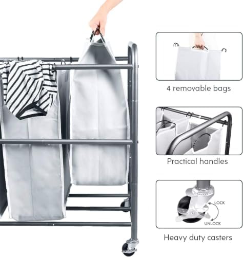 ROMOON Laundry Hamper Sorter Cart, 4-Section Organizer - Image 3