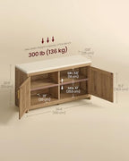 VASAGLE Boho Shoe Bench with Cushion, 2 Rattan-Look Cabinet Doors - Image 2
