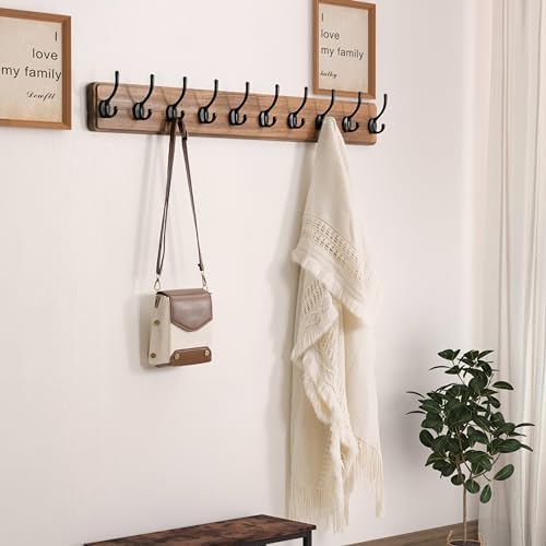 Dseap Wall Mounted Coat Rack: 38-1/4" Long, Heavy-Duty, 10-Double-Hooks Wooden - Image 4