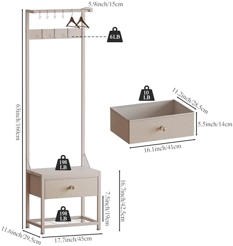 LUMTOK Hall Tree with Shoes Bench Storage, Small Coat Rack with Drawers - Image 5