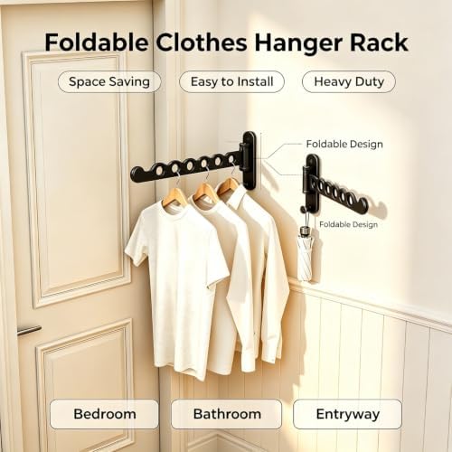 Wall Mounted Clothes Hanger Rack, Foldable Space Saving Laundry Rack - Image 4